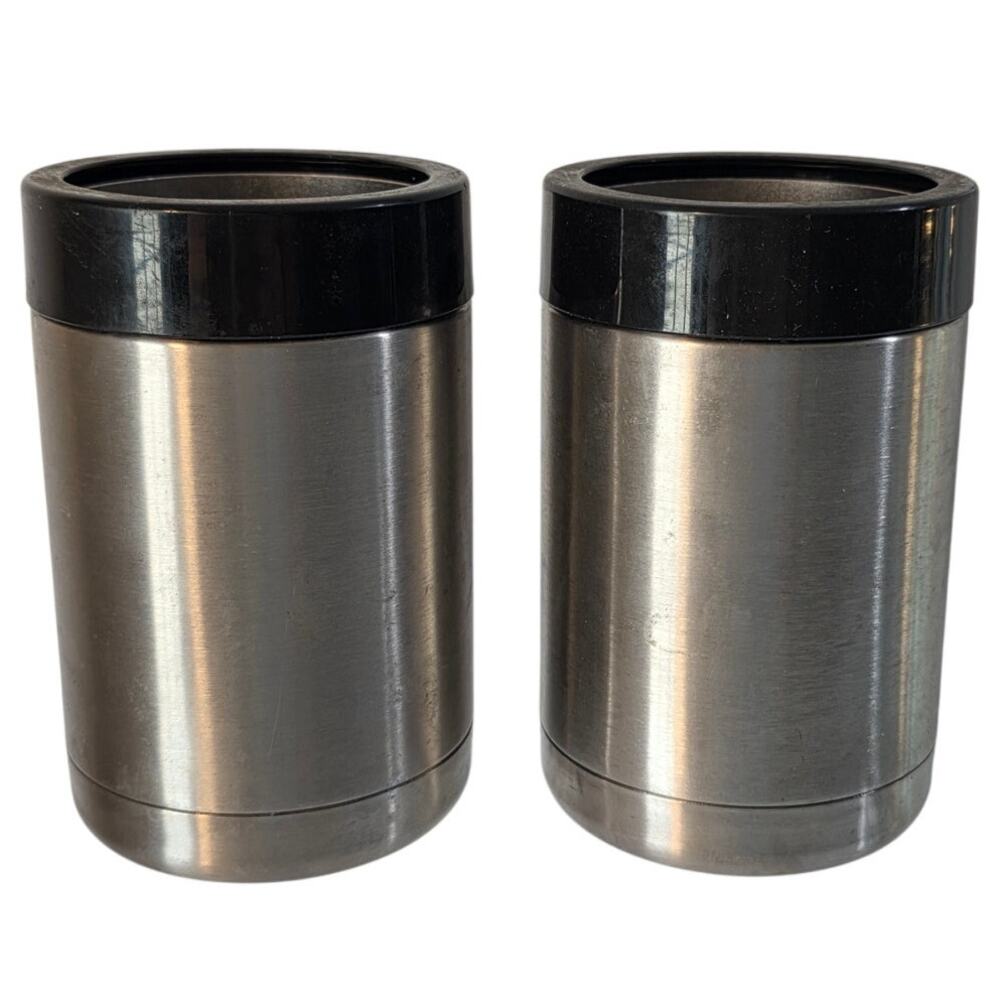 Stainless Steel Insulated 12 oz. Can Bottle Holders Set of 2 Silver and Black